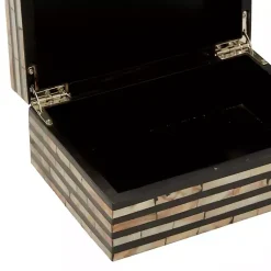 Hot Striped Mother of Pearl Shell Wood Boxes, Set of 2 Baskets & Boxes