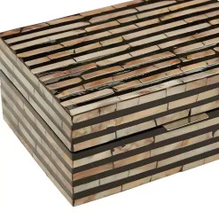 Hot Striped Mother of Pearl Shell Wood Boxes, Set of 2 Baskets & Boxes