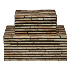Hot Striped Mother of Pearl Shell Wood Boxes, Set of 2 Baskets & Boxes
