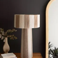 Kirklands Home Table Lamps|Striped Natural Jute Table Lamp Brown