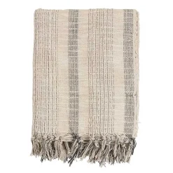 Discount Stripes and Fringe Cream Throw Blanket Blankets & Throws