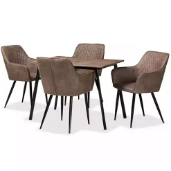 Kirklands Home Dining Tables|Table and Leather Bucket Chairs 5-pc. Dining Set