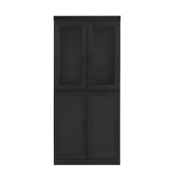 Kirklands Home Cabinets & Sideboards|Tall Black Wood and 4-Door Storage Cabinet