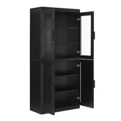 Kirklands Home Cabinets & Sideboards|Tall Black Wood and 4-Door Storage Cabinet