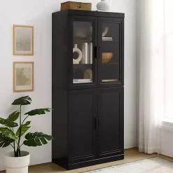 Kirklands Home Cabinets & Sideboards|Tall Black Wood and 4-Door Storage Cabinet