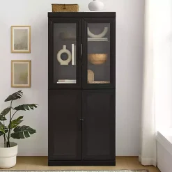 Kirklands Home Cabinets & Sideboards|Tall Black Wood and 4-Door Storage Cabinet