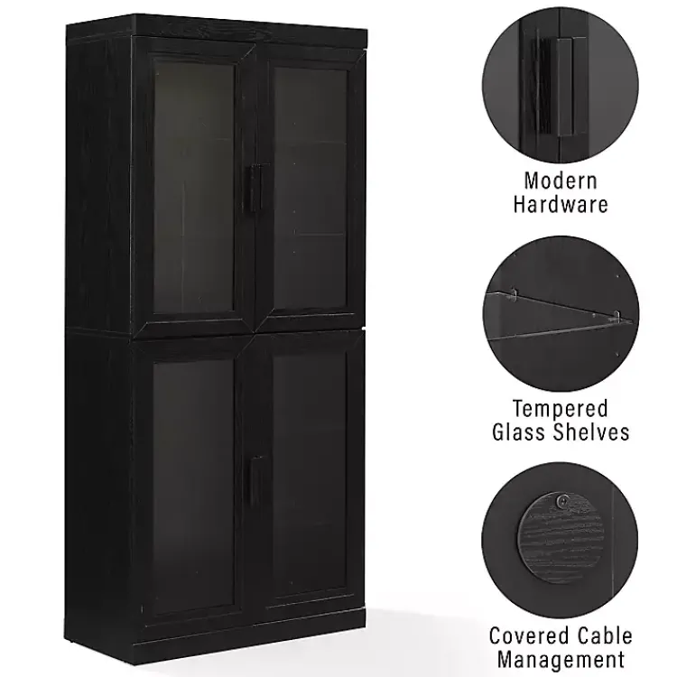 Kirklands Home Cabinets & Sideboards|Tall Black Wood and Glass Door Storage Cabinet