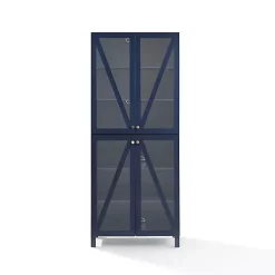 Kirklands Home Cabinets & Sideboards|Tall Navy Triangle 4-Door Wood Cabinet Blue