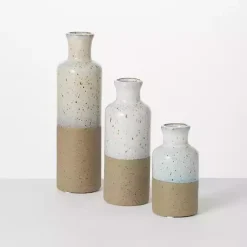 Tall Terracotta Two-Toned Speckled Vases, Set of 3 Vases