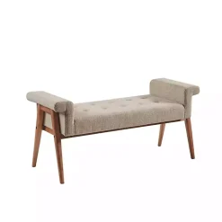 Kirklands Home Benches & Ottomans|Button Tufted Wood Bench Tan