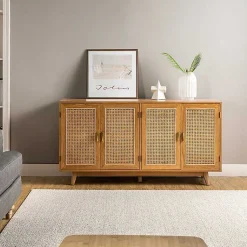 Kirklands Home Cabinets & Sideboards|Cane Wood Storage Media Cabinet Tan