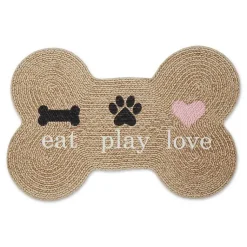 Kirklands Home Kitchen & Floor Mats|Eat Play Love Bone-Shaped Pet Bowl Mat Tan
