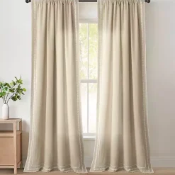 Kirklands Home Curtains & Drapes|Embroidered Ric Rac Curtain Panel, 84 in. Tan
