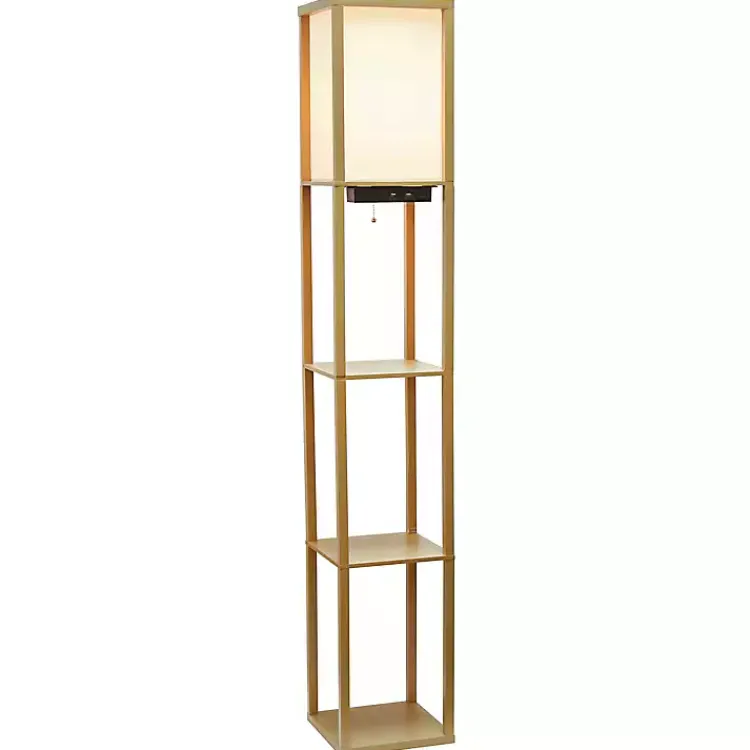 Kirklands Home Floor Lamps|Etagere Shelf Charging Floor Lamp Tan