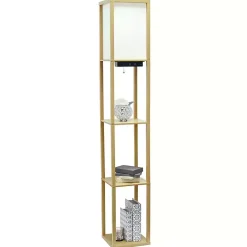 Kirklands Home Floor Lamps|Etagere Shelf Charging Floor Lamp Tan