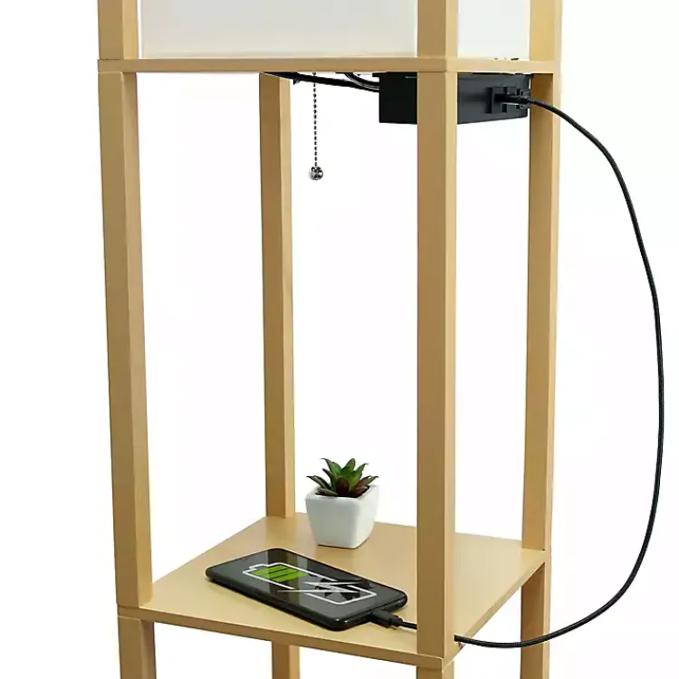 Kirklands Home Floor Lamps|Etagere Shelf Charging Floor Lamp Tan