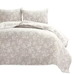 Kirklands Home Quilts|Tan Floral Reversible 3-pc. King Quilt Set