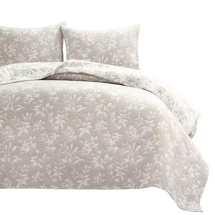 Kirklands Home Quilts|Tan Floral Reversible 3-pc. Full/Queen Quilt Set