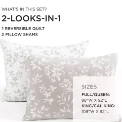 Kirklands Home Quilts|Tan Floral Reversible 3-pc. Full/Queen Quilt Set