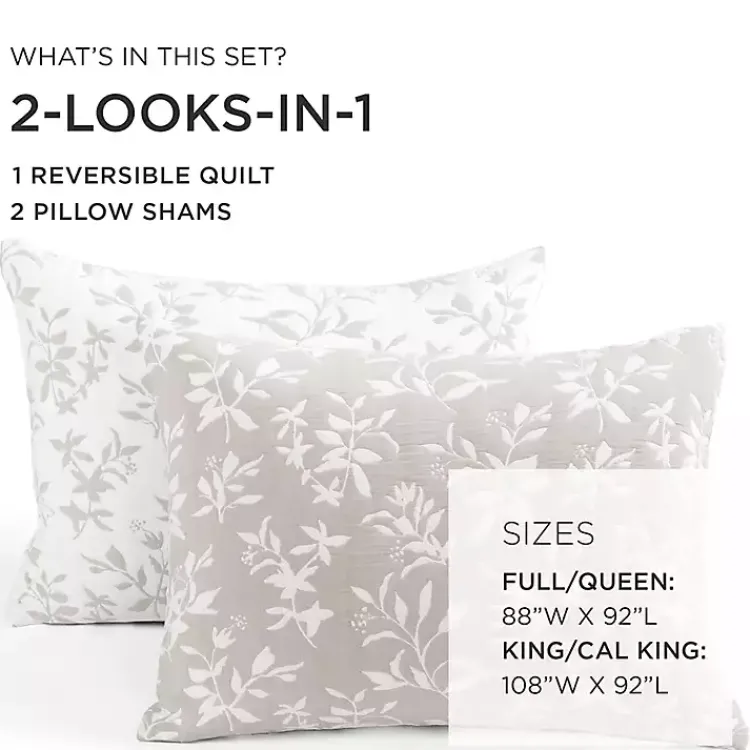 Kirklands Home Quilts|Tan Floral Reversible 3-pc. Full/Queen Quilt Set