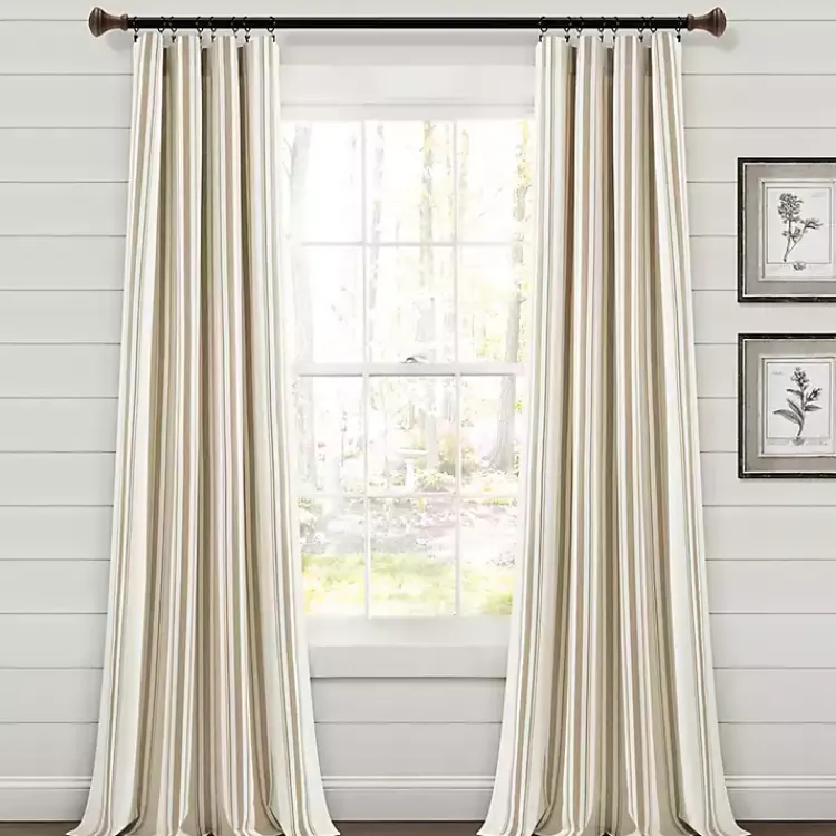 Kirklands Home Curtains & Drapes|Stripe Farmhouse Curtain Panel Set, 95 in. Tan