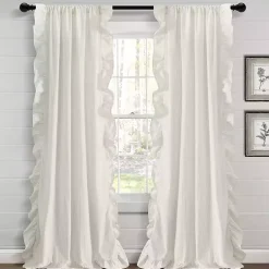 Kirklands Home Curtains & Drapes|Tan Stripe Ruffled Curtain Panel Set, 84 in.