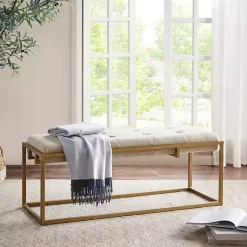 Kirklands Home Benches & Ottomans|Tufted Bronze Metal Bench Tan