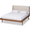 Kirklands Home Beds & Headboards|Tan Upholstered Brown Wood Queen Platform Bed