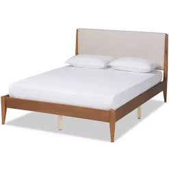 Kirklands Home Beds & Headboards|Tan Upholstered Brown Wood King Platform Bed