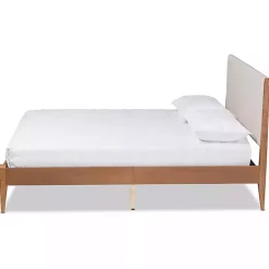 Kirklands Home Beds & Headboards|Tan Upholstered Brown Wood King Platform Bed