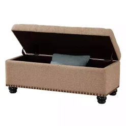 Kirklands Home Benches & Ottomans|Upholstered Carey Storage Ottoman Bench Tan