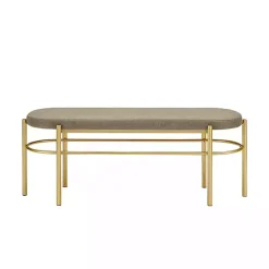 Kirklands Home Benches & Ottomans|Taupe Upholstered Gold Metal Leg Bench Gray