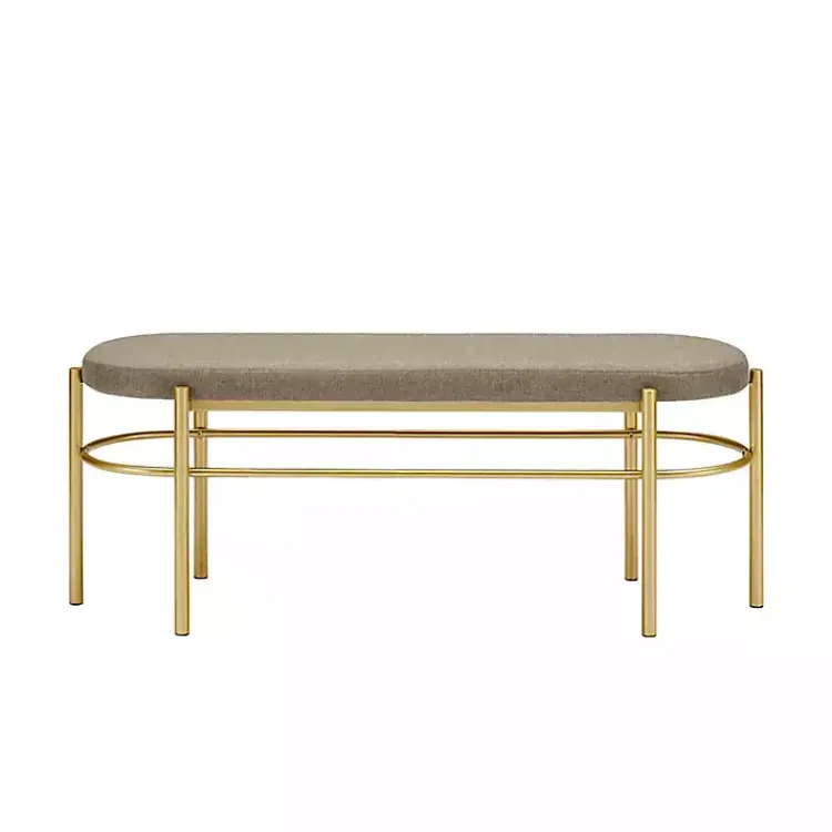 Kirklands Home Benches & Ottomans|Taupe Upholstered Gold Metal Leg Bench Gray