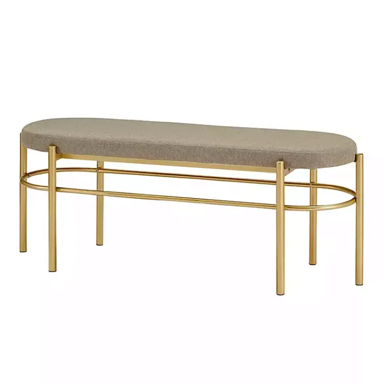 Kirklands Home Benches & Ottomans|Taupe Upholstered Gold Metal Leg Bench Gray