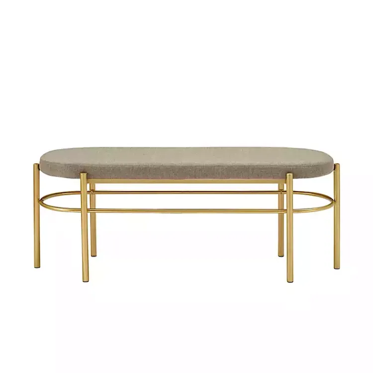Kirklands Home Benches & Ottomans|Taupe Upholstered Gold Metal Leg Bench Gray
