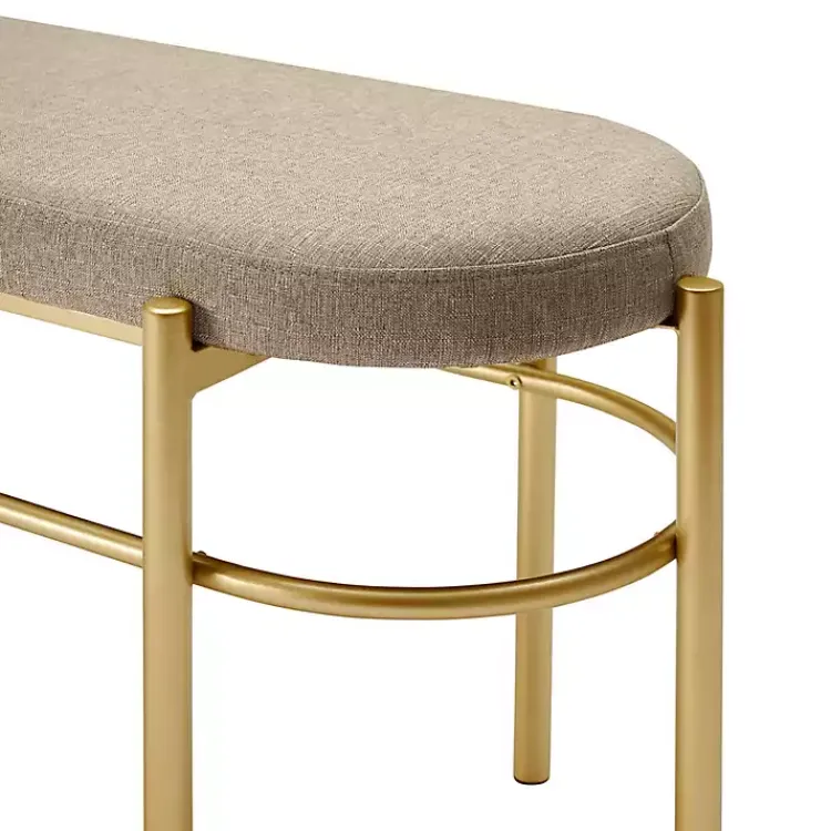Kirklands Home Benches & Ottomans|Taupe Upholstered Gold Metal Leg Bench Gray