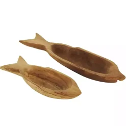 Best Teak Wood Carved Fish Trays, Set of 2 Decorative Trays