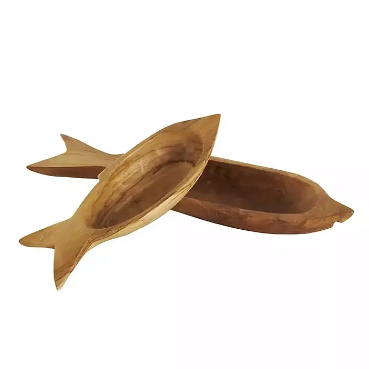 Best Teak Wood Carved Fish Trays, Set of 2 Decorative Trays