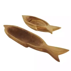 Best Teak Wood Carved Fish Trays, Set of 2 Decorative Trays