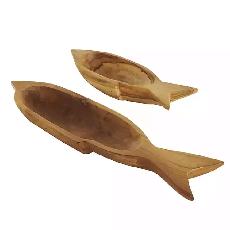 Best Teak Wood Carved Fish Trays, Set of 2 Decorative Trays