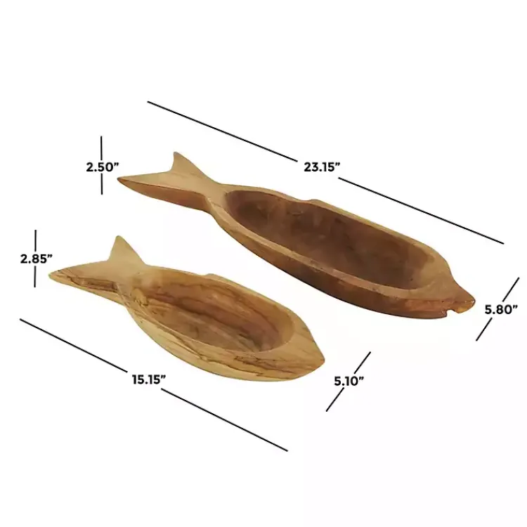 Best Teak Wood Carved Fish Trays, Set of 2 Decorative Trays