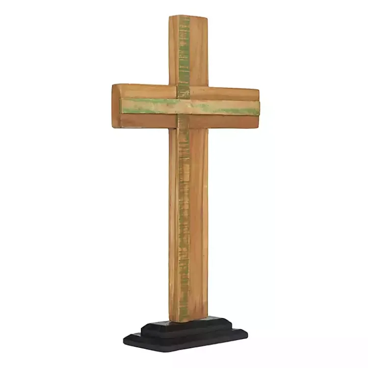 New Teak Wood Cross Tabletop Sculpture Statues & Figurines