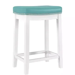Kirklands Home Bar Stools & Counter Height Stools|Teal Faux Leather Claridge Counter Stool Blue