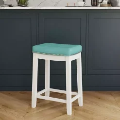 Kirklands Home Bar Stools & Counter Height Stools|Teal Faux Leather Claridge Counter Stool Blue