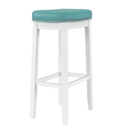 Kirklands Home Bar Stools & Counter Height Stools|Teal Faux Leather Claridge Bar Stool Blue