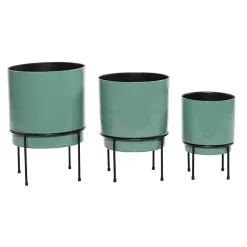 Kirklands Home Planters|Teal Metal Round Planters with Stands, Set of 3 Blue