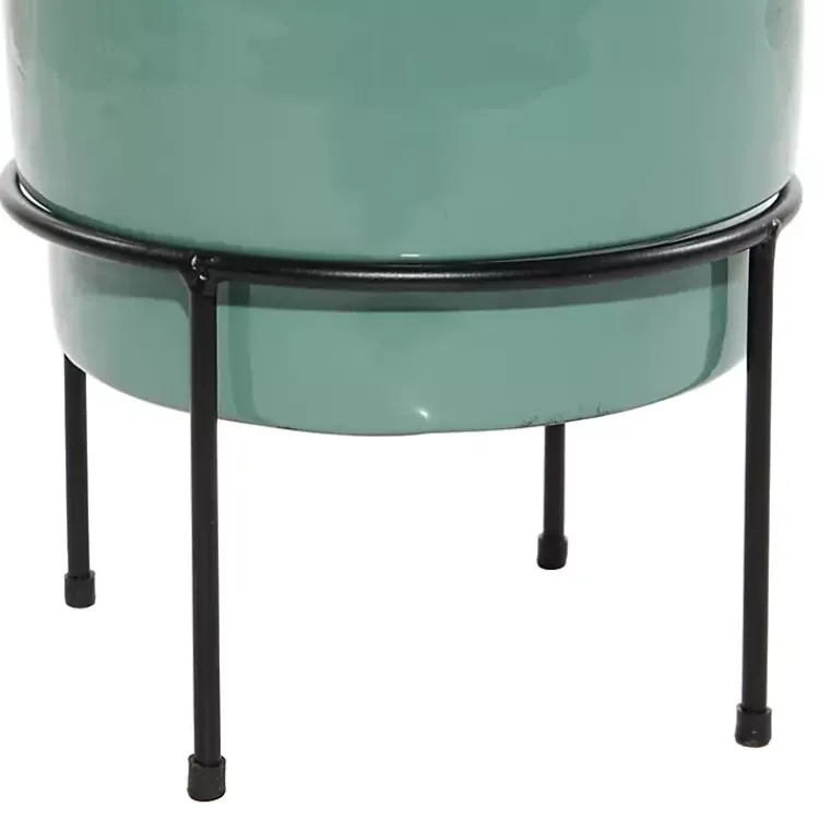 Kirklands Home Planters|Teal Metal Round Planters with Stands, Set of 3 Blue