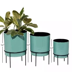 Kirklands Home Planters|Teal Metal Round Planters with Stands, Set of 3 Blue