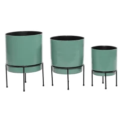 Kirklands Home Planters|Teal Metal Round Planters with Stands, Set of 3 Blue