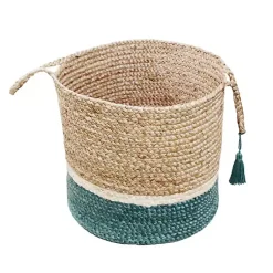 Hot Teal Off White Woven Basket with Tassel, 17 in. Baskets & Boxes